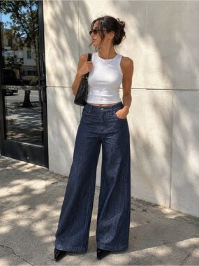 Pilcro by Anthropologie Shimmer Wide Leg Jeans NWT Size 25 Dark Wash High Rise